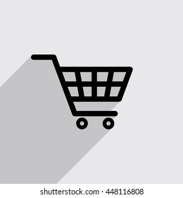 shopping cart vector icon with long shadow
