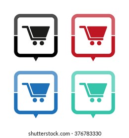 Shopping cart - vector icon; map pointer;  message bubble