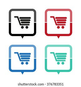 Shopping cart - vector icon; map pointer;  message bubble