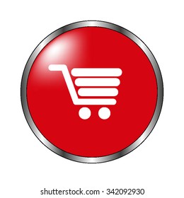 Shopping cart - vector icon on  the red button