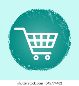 shopping cart vector icon on round button