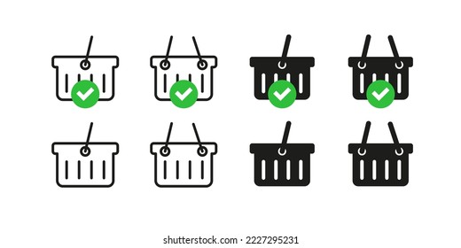 Shopping cart vector icon. Online shop buy goods symbol button. Purchase success and notification sign set.