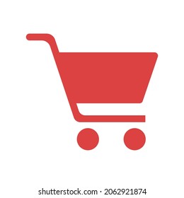 Icono del vector del carro de la compra. Símbolo rojo