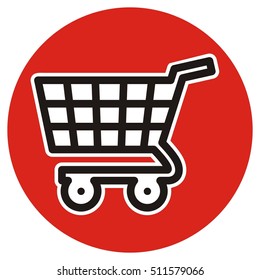 shopping cart, vector icon, red frame