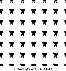 shopping cart vector icon seamless pattern, tiling ornament on white.