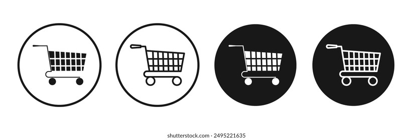 Shopping cart vector icon set black filled and outlined style.

