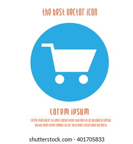 Shopping cart vector icon. Simple isolated round white blue sign purchase symbol.