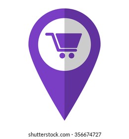 Shopping cart - vector icon;  violet map pointer