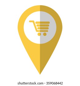 Shopping cart - vector icon;  yellow map pointer