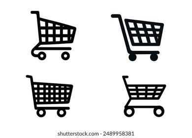 Shopping cart vector icons set, flat design. Isolated on white background.