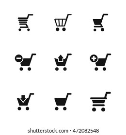 Shopping cart vector icons. Simple illustration set of 9 shopping cart elements, editable icons, can be used in logo, UI and web design