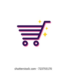 Shopping Cart. Vector illustration. Shopping cart line icon with violet stroke. Line art.