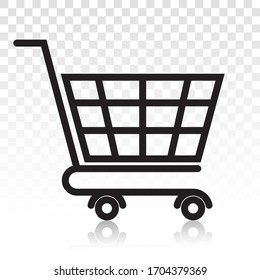 Shopping cart vector line art icon on a transparent background.
