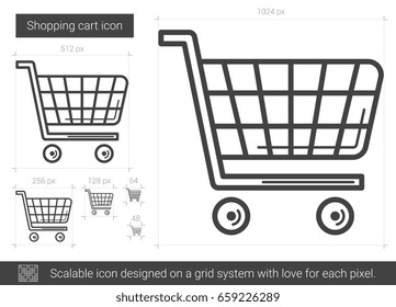 Shopping cart vector line icon isolated on white background. Shopping cart line icon for infographic, website or app. Scalable icon designed on a grid system.