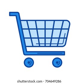 Icono de línea vectorial del carro de la compra aislado en fondo blanco. Icono de línea de carrito de compras para infografía, sitio web o aplicación. Icono azul diseñado en un sistema de cuadrícula.