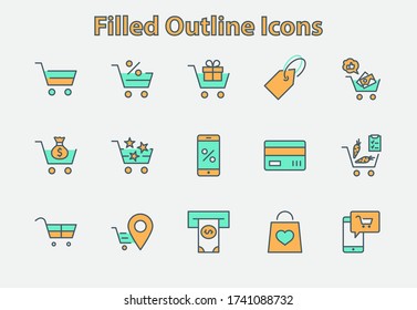 Shopping Cart Vector Line Icons Set: Money, ATM, List Products, Vegetables, Bank Card, Terminal, Bag, Favorite Shopping, Gifts, Express Checkout, Mobile Shop and more. Editable Stroke. 32x32 Pixel