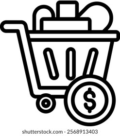 Shopping Cart Vector Lineal Icon On White Background.