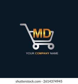Shopping cart vector MD logo design. MD logo design is used for supermarket or supermall and grocery market.