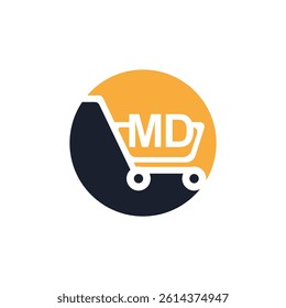 Shopping cart vector MD logo design. MD logo design is used for supermarket or supermall and grocery market.