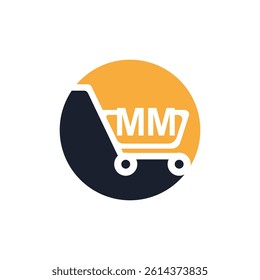Shopping cart vector MH logo design. MH logo design is used for supermarket or supermall and grocery market.
