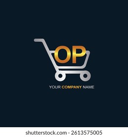 Shopping cart vector OP logo design. OP logo design is used for supermarket or supermall and grocery market.