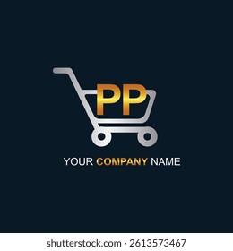 Shopping cart vector PP logo design. PP logo design is used for supermarket or supermall and grocery market.