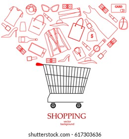 Shopping, shopping cart, vector, products, business background, abstraction