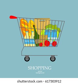 Shopping, shopping cart, vector, products, business background, abstraction