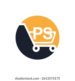 Shopping cart vector PS logo design. PS logo design is used for supermarket or supermall and grocery market.