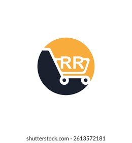 Shopping cart vector RR logo design. RR logo design is used for supermarket or supermall and grocery market.