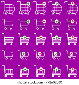 shopping cart vector set - shopping basket - purple background