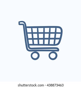 Icono de esbozo del vector del carro de la compra aislado en el fondo. Icono del carro de la compra dibujado a mano. Icono de esbozo del carro de la compra para infografía, sitio web o aplicación.