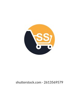 Shopping cart vector SS logo design. SS logo design is used for supermarket or supermall and grocery market.
