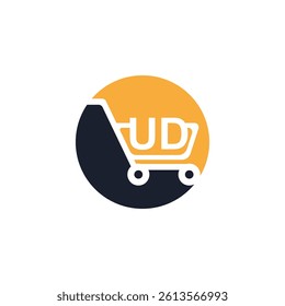Shopping cart vector UD logo design. UD logo design is used for supermarket or supermall and grocery market.