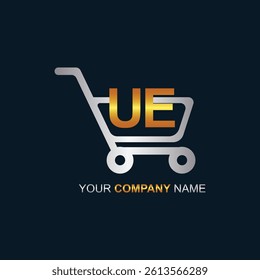 Shopping cart vector UE logo design. UE logo design is used for supermarket or supermall and grocery market.