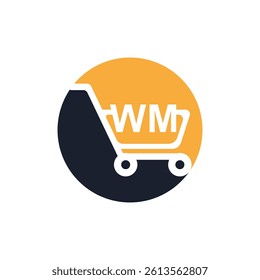 Shopping cart vector WM logo design. WM logo design is used for supermarket or supermall and grocery market.