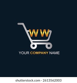 Shopping cart vector WW logo design. WW logo design is used for supermarket or supermall and grocery market.