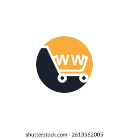 Shopping cart vector WW logo design. WW logo design is used for supermarket or supermall and grocery market.