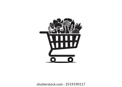 Shopping cart with vegetables and fruits for ecommerce