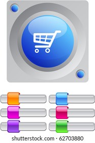 Botón redondo vibrante del carrito de compras con botones adicionales.