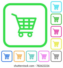 Shopping cart vivid colored flat icons in curved borders on white background