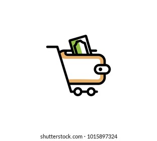 Shopping cart and wallet with money logo template. Online shopping vector design. Finance illustration