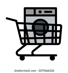 Shopping Cart With Washing Machine Icon. Editable Bold Outline With Color Fill Design. Vector Illustration.