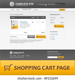 Shopping cart web design template. Grey, orange colors.