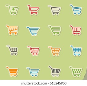 shopping cart web icons on color paper stickers for user interface