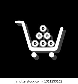 Shopping cart. White flat simple icon with shadow