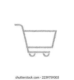 Icono del vector de esbozo blanco del carro de la compra. Concepto de negocio de cestas