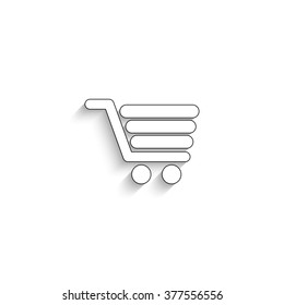 Shopping cart - white vector icon  with shadow