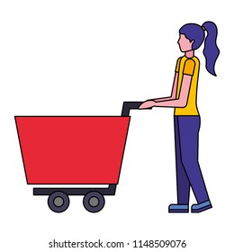 shopping cart with woman character