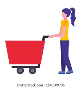 shopping cart with woman character